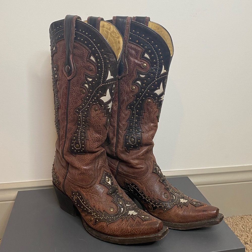 Brown Black Leather Corral Boots size 6/6.5